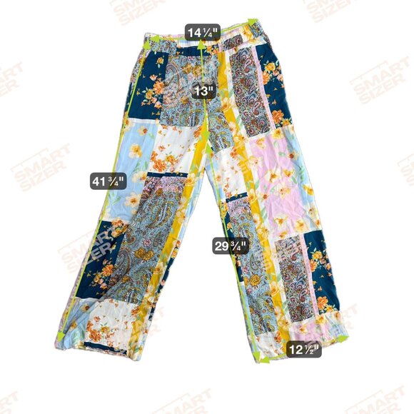 Cato Womens Patchwork Wide Leg Pull On Pants Womens M Elastic Waist Boho Pockets - Picture 2 of 8